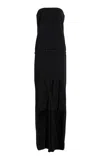 Courrèges Belted Crepe High-low Maxi Dress In Black