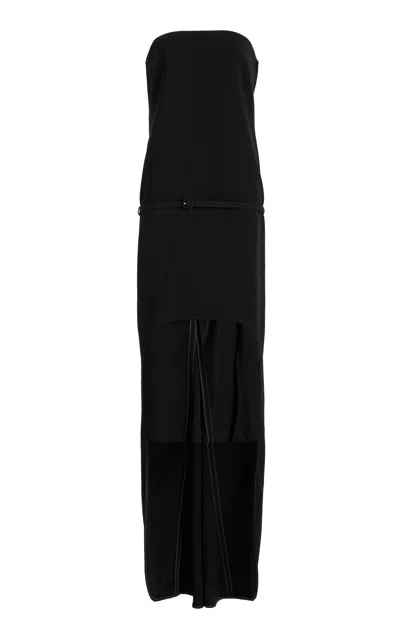 Courrèges Belted Crepe High-low Maxi Dress In Black