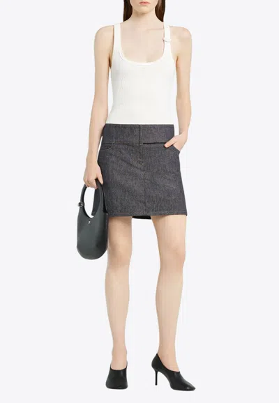 Courrèges Belted Denim Mini Skirt In Blue