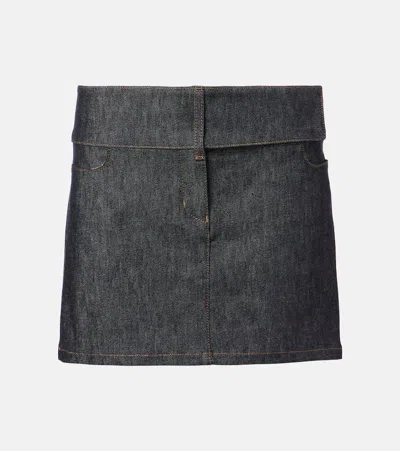 Courrèges Belted Denim Miniskirt In Grey