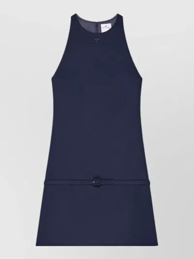 Courrèges Belted Halter Mini Dress Sleeveless Twill In Blue