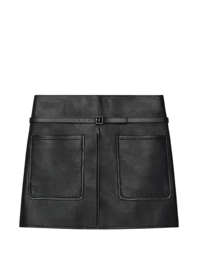 Courrèges Belted Patch-pocket Leather Mini Skirt In Black