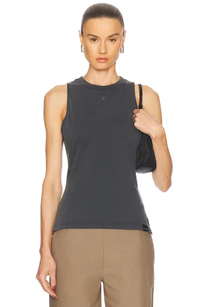 Courrèges Belted Stonewashed Tank Top In Stonewashed Grey