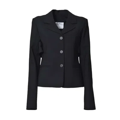 COURRÈGES BELTED TAILORED JACKET IN BLACK WOOL BLEND