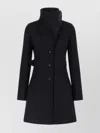 Courrèges Belted Waist High Collar Coat In Black