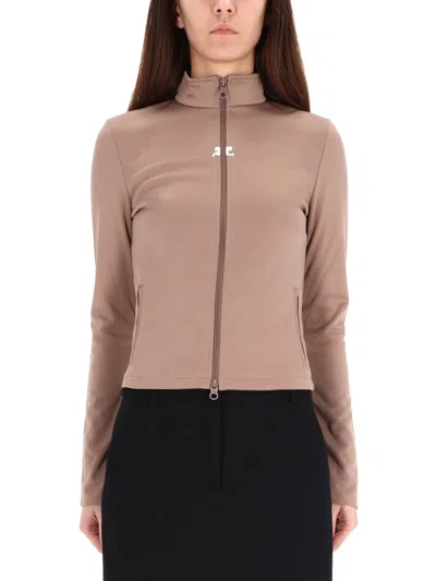 Courrèges Slim-fit Polyester Biker Jacket In Brown