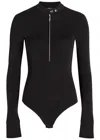 Courrèges Biker Logo-embroidered Stretch-crepe Bodysuit In Black
