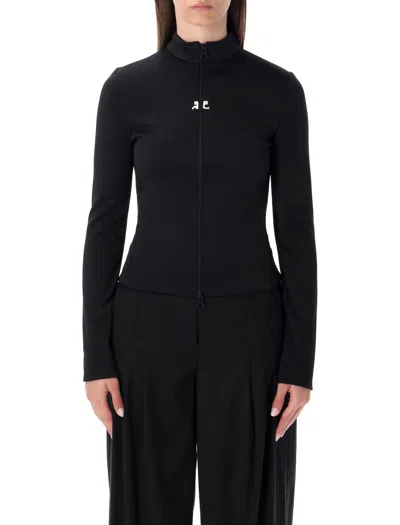 Courrèges Biker Tracksuit Interlock Jacket In Black