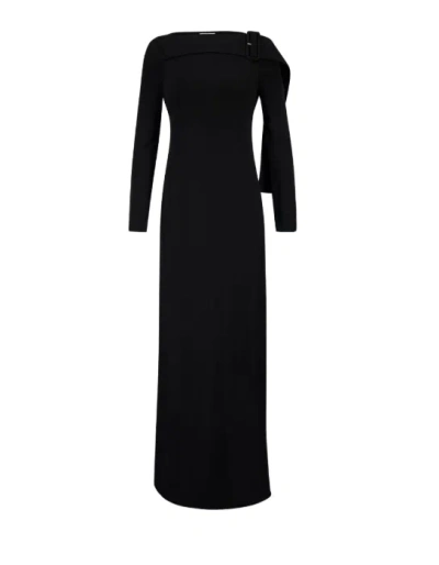Courrèges 长连衣裙搭扣绉纱针织衫 In Black