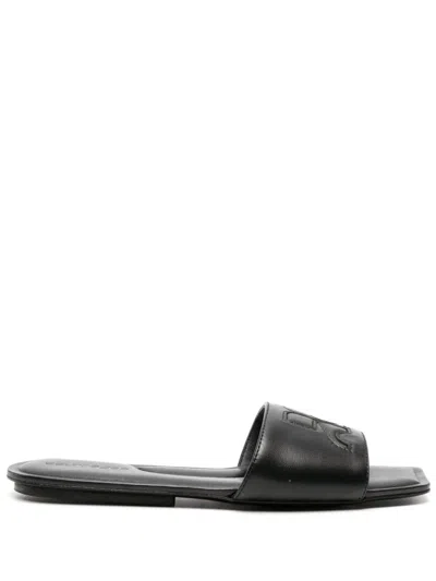 Courrèges Ac Leather Slides Sandal In Black