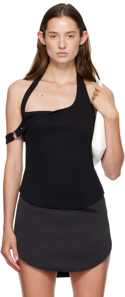 Courrèges Black Asymmetric Buckle Tank Top