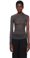 Courrèges Striped Mesh Top In B087 Black / Ruby
