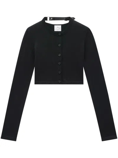 Courrèges Black Buckled Cropped Cardigan