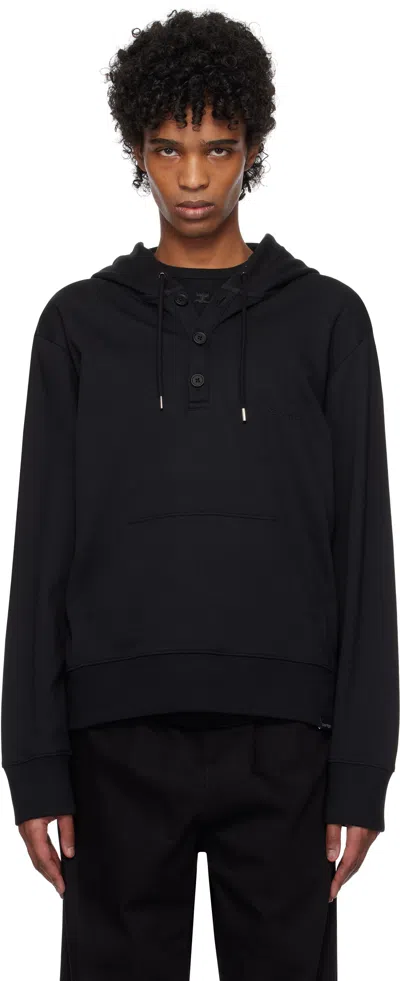 Courrèges Black Buttoned Hoodie In 9999