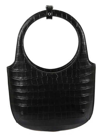 Courrèges Black Calf Leather Embossed Crocodile Effect Bag