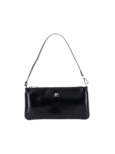 Courrèges Black Calf Leather Logo Clutch