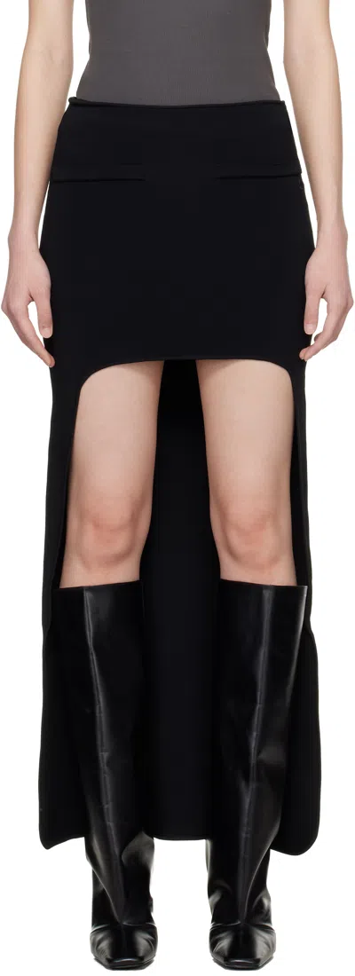 Courrèges Black Circle Edged Long Knit Midi Skirt