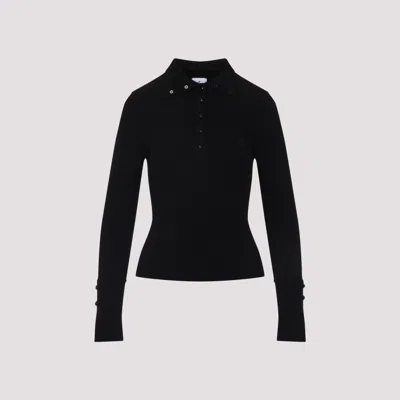 COURRÈGES BLACK CLASSIC RIBBED VISCOSE POLO