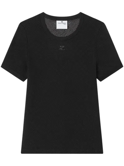 Courrèges Women Black Classic Tonal Logo T-shirt, Xs Luxury T-shirts For Women Darveys