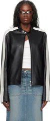 Courrèges Black Contrast Biker Leather Jacket In 9999 Black