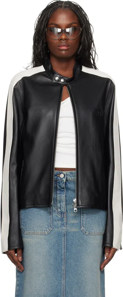 Courrèges Black Contrast Biker Leather Jacket In 9999 Black
