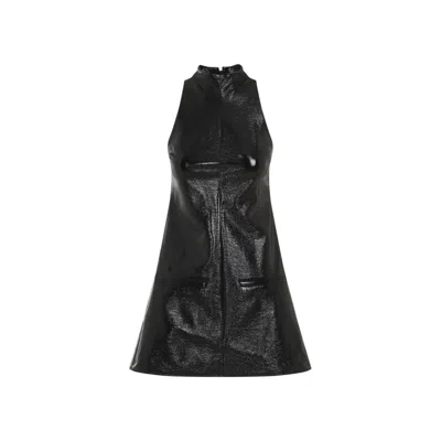 Courrèges Black Cotton 2 Pockets Vinyl A-line Dress