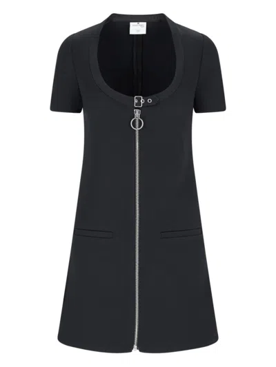 COURRÈGES BLACK COTTON MINI ZIP DRESS
