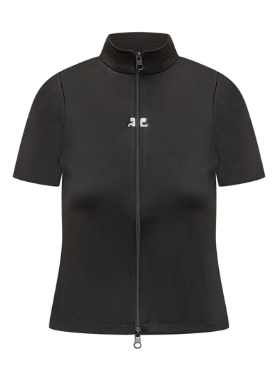 Courrèges Black  T-shirt With Zipper