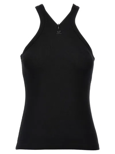 Courrèges Logo-embroidered Ribbed Tank Top In Black | ModeSens