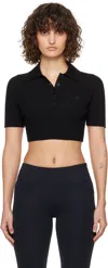 Courrèges Logo Patch Ribbed-knit Cropped Polo Top In 9999 Black