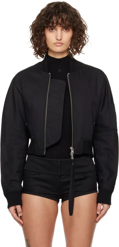 Courrèges Black Cropped Scuba Bomber Jacket In 9999 Black