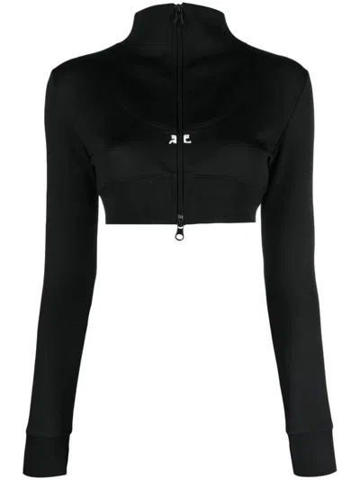 Courrèges Black Cropped Zipped Sweatshirt