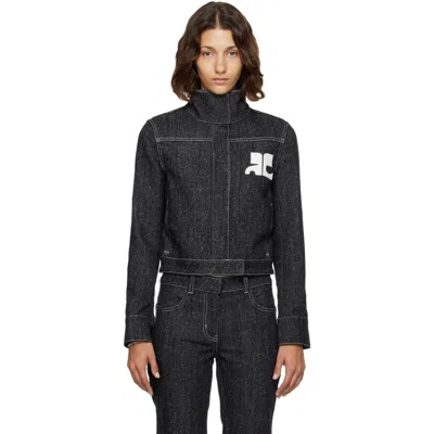Courrèges Black Denim Tweed Jacket In 9901 Black/heritage