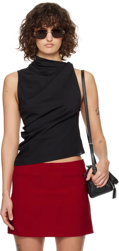 COURRÈGES BLACK DRAPED JERSEY TANK TOP