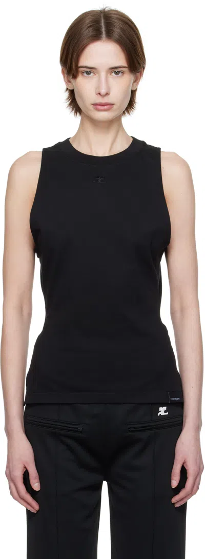 Courrèges Black Fitted Tank Top In 9999 Black