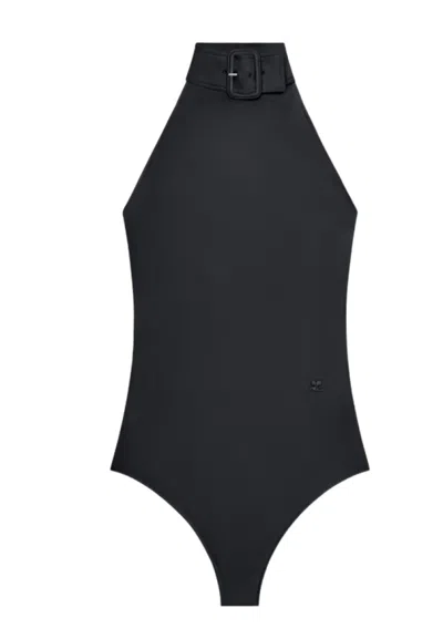 Courrèges Black High-neck Bodysuit With Buckle Courreges In Blue