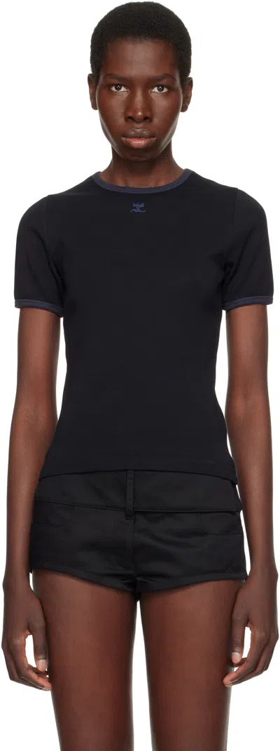 Courrèges Black Heritage Contrast T-shirt In B175 Black/navy