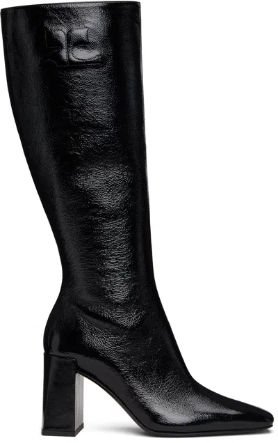 Courrèges Heritage Crinkled Patent-leather Knee Boots In Black