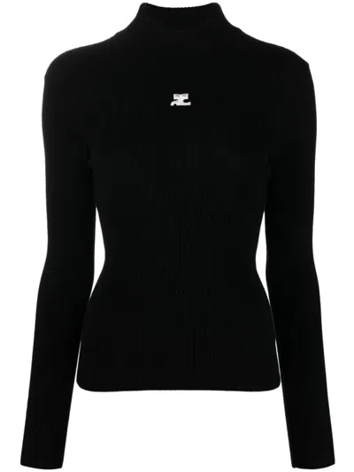 COURRÈGES BLACK ROLL NECK PULLOVER