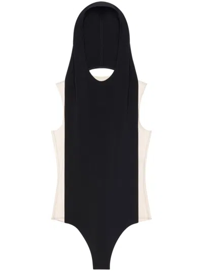 Courrèges High Neck Hooded Halterneck Bodysuit In Black