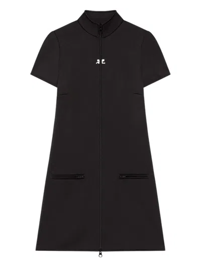 COURRÈGES BLACK INTERLOCK TRACKSUIT MINI DRESS