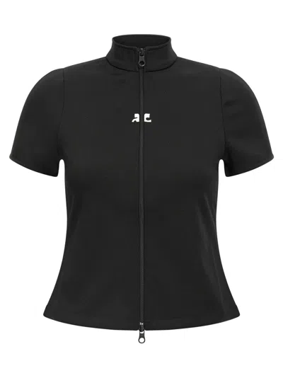 COURRÈGES BLACK INTERLOCK ZIPPED TOP
