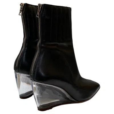 Pre-owned Courrèges Courreges Black Leather Ankle Boot With Plexi Wedge Heel