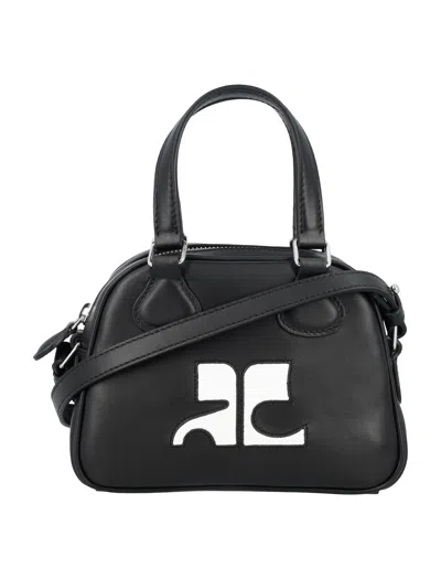 Courrèges Black Leather Mini Bowling Handbag For Women