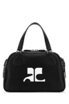 Courrèges Rectangular Black Cowhide Leather Shoulder Bag With Contrasting Logo In Black