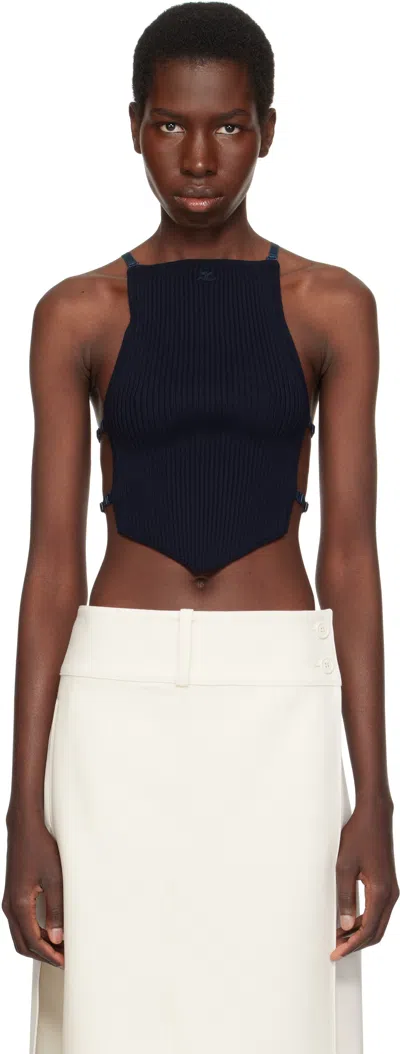 COURRÈGES BLACK LINGERIE DETAIL POINTY TANK TOP