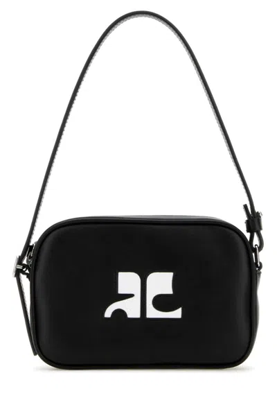 Courrèges Black Logo-appliqu Leather Shoulder Bag