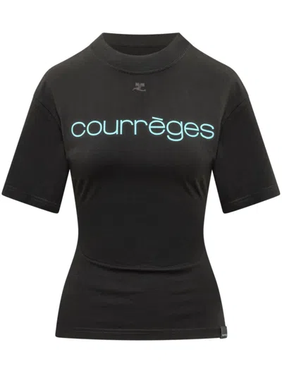 Courrèges Black Logo Crew Neck T-shirt