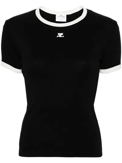 Courrèges Black Contrast T-shirt In 9901 Black/heritage White