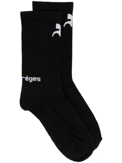 COURRÈGES BLACK LOGO-INTARSIA SOCKS
